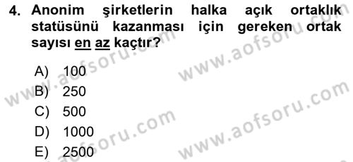 Finansal Yönetim 1 Dersi 2022 - 2023 Yılı (Vize) Ara Sınav Soruları 4. Soru