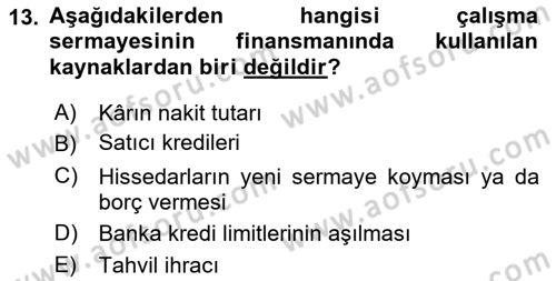 Finansal Yönetim 1 Dersi 2022 - 2023 Yılı (Final) Dönem Sonu Sınav Soruları 13. Soru