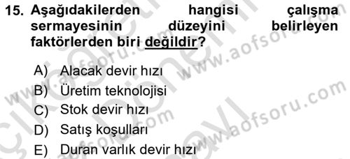 Finansal Yönetim 1 Dersi 2022 - 2023 Yılı (Final) Dönem Sonu Sınav Soruları 15. Soru