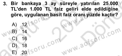 Finansal Yönetim 1 Dersi 2022 - 2023 Yılı (Final) Dönem Sonu Sınav Soruları 3. Soru