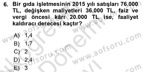 Finansal Yönetim 1 Dersi 2022 - 2023 Yılı (Final) Dönem Sonu Sınav Soruları 6. Soru