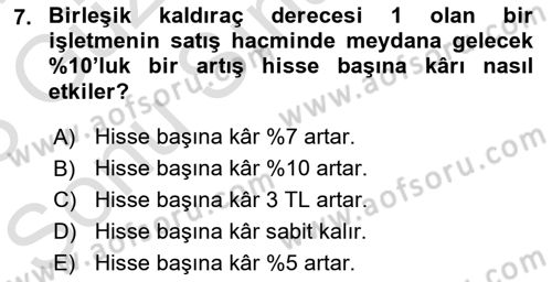 Finansal Yönetim 1 Dersi 2022 - 2023 Yılı (Final) Dönem Sonu Sınav Soruları 7. Soru