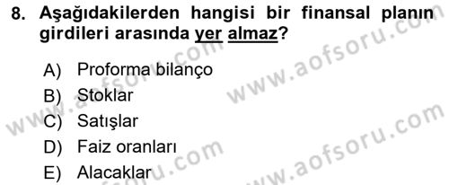 Finansal Yönetim 1 Dersi 2022 - 2023 Yılı (Final) Dönem Sonu Sınav Soruları 8. Soru