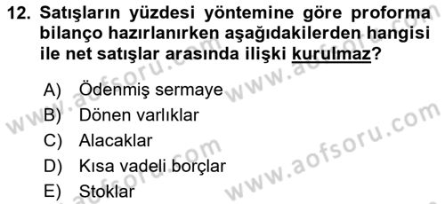 Finansal Yönetim 1 Dersi 2022 - 2023 Yılı Yaz Okulu Sınav Soruları 12. Soru