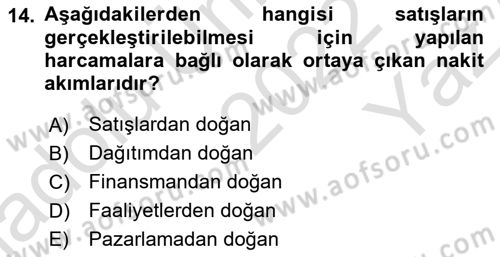 Finansal Yönetim 1 Dersi 2022 - 2023 Yılı Yaz Okulu Sınav Soruları 14. Soru