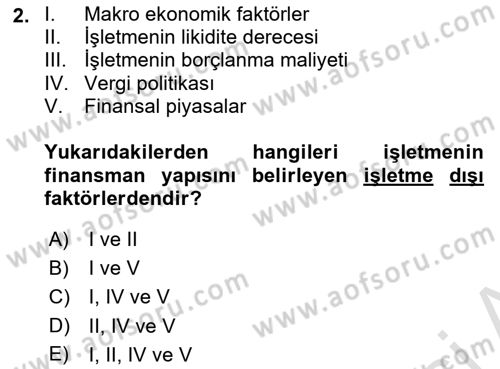 Finansal Yönetim 1 Dersi 2022 - 2023 Yılı Yaz Okulu Sınav Soruları 2. Soru
