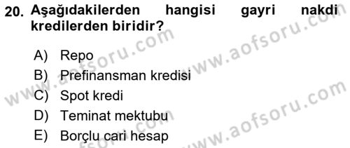 Finansal Yönetim 1 Dersi 2022 - 2023 Yılı Yaz Okulu Sınav Soruları 20. Soru