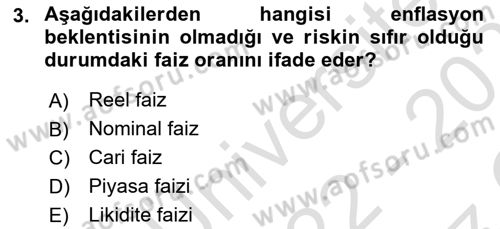 Finansal Yönetim 1 Dersi 2022 - 2023 Yılı Yaz Okulu Sınav Soruları 3. Soru