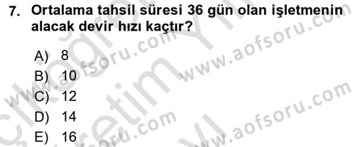 Finansal Yönetim 1 Dersi 2022 - 2023 Yılı Yaz Okulu Sınav Soruları 7. Soru