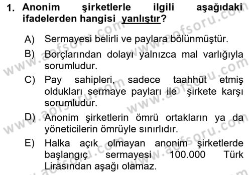 Finansal Yönetim 1 Dersi 2023 - 2024 Yılı (Vize) Ara Sınav Soruları 1. Soru