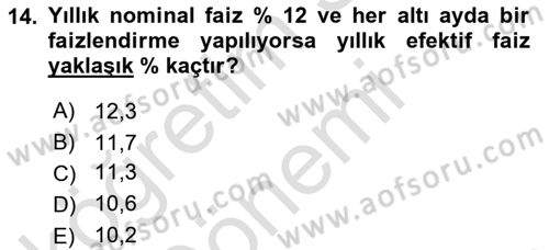 Finansal Yönetim 1 Dersi 2023 - 2024 Yılı (Vize) Ara Sınav Soruları 14. Soru