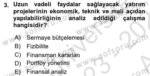 Finansal Yönetim 1 Dersi 2023 - 2024 Yılı (Vize) Ara Sınav Soruları 3. Soru