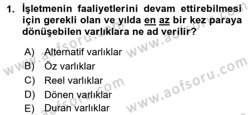 Finansal Yönetim 1 Dersi 2023 - 2024 Yılı (Final) Dönem Sonu Sınav Soruları 1. Soru