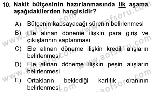 Finansal Yönetim 1 Dersi 2023 - 2024 Yılı (Final) Dönem Sonu Sınav Soruları 10. Soru