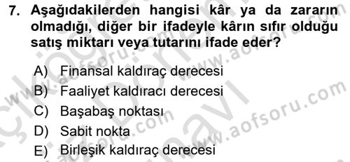 Finansal Yönetim 1 Dersi 2023 - 2024 Yılı (Final) Dönem Sonu Sınav Soruları 7. Soru