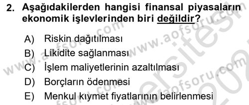 Finansal Yönetim 1 Dersi 2024 - 2025 Yılı (Vize) Ara Sınav Soruları 2. Soru