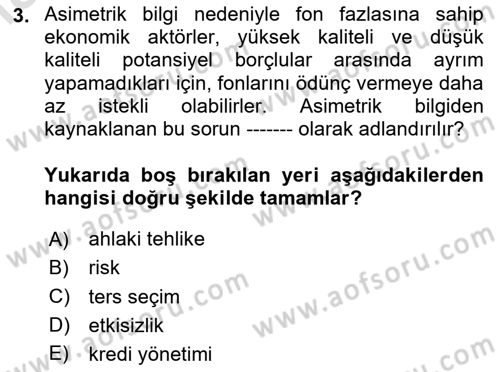 Finansal Yönetim 1 Dersi 2024 - 2025 Yılı (Vize) Ara Sınav Soruları 3. Soru