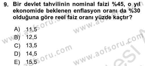 Finansal Yönetim 1 Dersi 2024 - 2025 Yılı (Vize) Ara Sınav Soruları 9. Soru