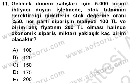 Finansal Yönetim 1 Dersi 2024 - 2025 Yılı (Final) Dönem Sonu Sınav Soruları 11. Soru