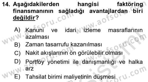 Finansal Yönetim 1 Dersi 2024 - 2025 Yılı (Final) Dönem Sonu Sınav Soruları 14. Soru