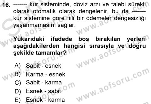 Finansal Yönetim 1 Dersi 2024 - 2025 Yılı (Final) Dönem Sonu Sınav Soruları 16. Soru