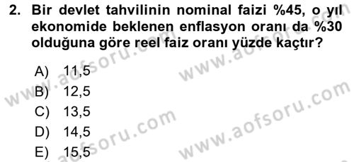 Finansal Yönetim 1 Dersi 2024 - 2025 Yılı (Final) Dönem Sonu Sınav Soruları 2. Soru