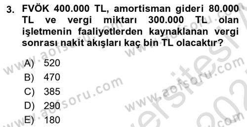Finansal Yönetim 1 Dersi 2024 - 2025 Yılı (Final) Dönem Sonu Sınav Soruları 3. Soru