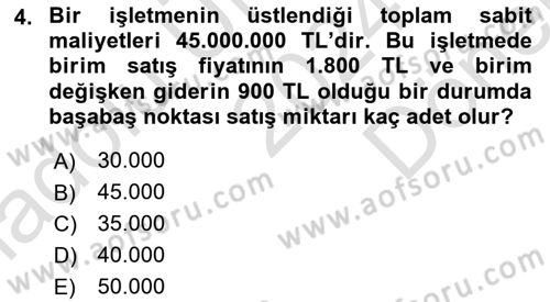 Finansal Yönetim 1 Dersi 2024 - 2025 Yılı (Final) Dönem Sonu Sınav Soruları 4. Soru