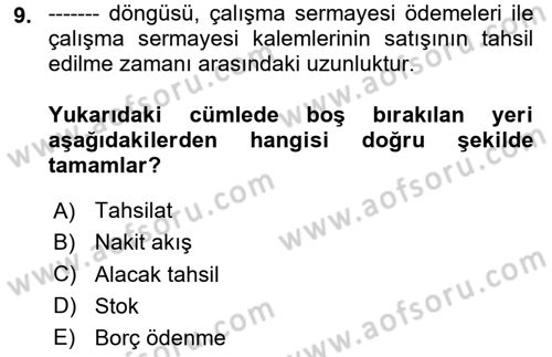 Finansal Yönetim 1 Dersi 2024 - 2025 Yılı (Final) Dönem Sonu Sınav Soruları 9. Soru