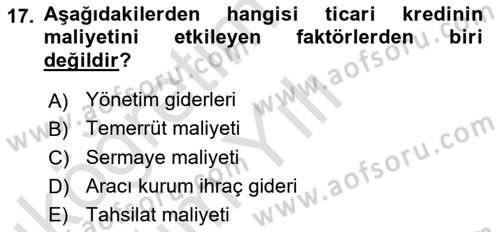 Finansal Yönetim 1 Dersi 2024 - 2025 Yılı Yaz Okulu Sınav Soruları 17. Soru