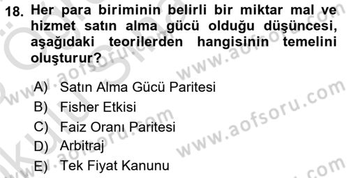 Finansal Yönetim 1 Dersi 2024 - 2025 Yılı Yaz Okulu Sınav Soruları 18. Soru