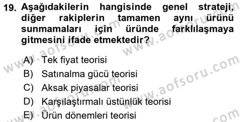 Finansal Yönetim 1 Dersi 2024 - 2025 Yılı Yaz Okulu Sınav Soruları 19. Soru