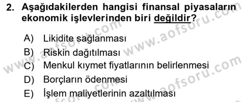 Finansal Yönetim 1 Dersi 2024 - 2025 Yılı Yaz Okulu Sınav Soruları 2. Soru