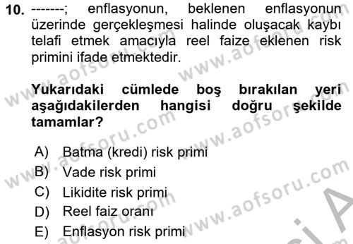 Finansal Yönetim 1 Dersi 2025 - 2026 Yılı (Vize) Ara Sınav Soruları 10. Soru