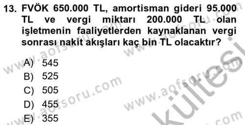 Finansal Yönetim 1 Dersi 2025 - 2026 Yılı (Vize) Ara Sınav Soruları 13. Soru