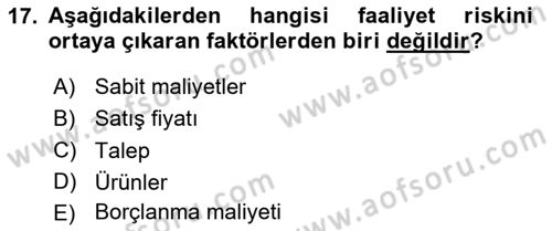 Finansal Yönetim 1 Dersi 2025 - 2026 Yılı (Vize) Ara Sınav Soruları 17. Soru