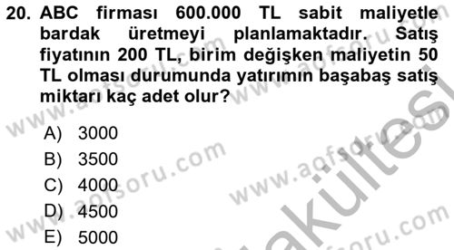 Finansal Yönetim 1 Dersi 2025 - 2026 Yılı (Vize) Ara Sınav Soruları 20. Soru