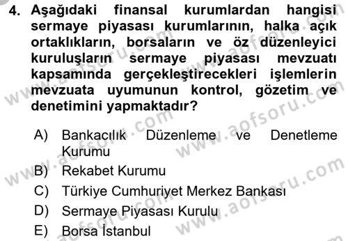 Finansal Yönetim 1 Dersi 2025 - 2026 Yılı (Vize) Ara Sınav Soruları 4. Soru