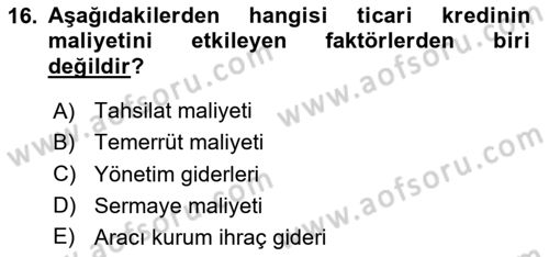 Finansal Yönetim 1 Dersi 2025 - 2026 Yılı (Final) Dönem Sonu Sınav Soruları 16. Soru