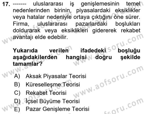 Finansal Yönetim 1 Dersi 2025 - 2026 Yılı (Final) Dönem Sonu Sınav Soruları 17. Soru