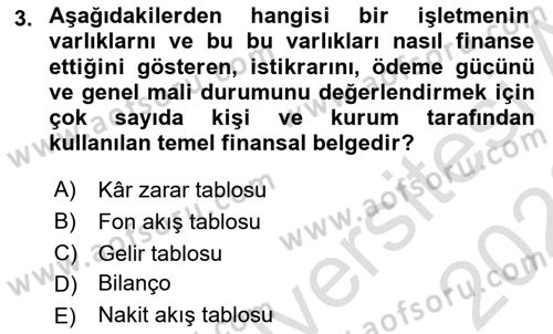 Finansal Yönetim 1 Dersi 2025 - 2026 Yılı (Final) Dönem Sonu Sınav Soruları 3. Soru