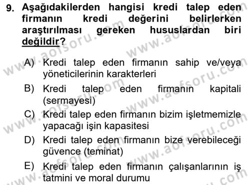 Finansal Yönetim 1 Dersi 2025 - 2026 Yılı (Final) Dönem Sonu Sınav Soruları 9. Soru