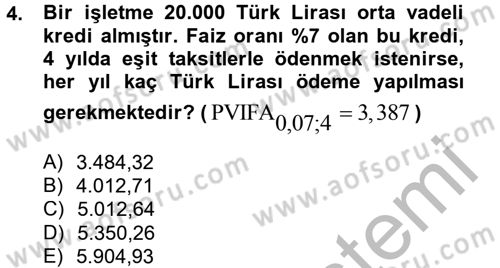 Finansal Yönetim 2 Dersi 2012 - 2013 Yılı (Vize) Ara Sınavı 4. Soru