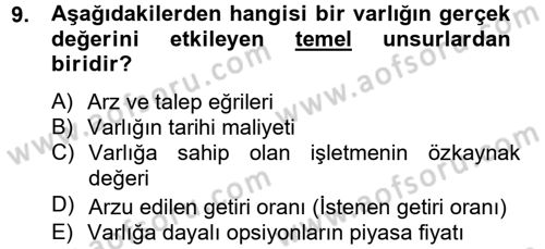 Finansal Yönetim 2 Dersi 2012 - 2013 Yılı (Vize) Ara Sınav Soruları 9. Soru