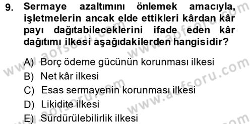 Finansal Yönetim 2 Dersi 2013 - 2014 Yılı (Final) Dönem Sonu Sınav Soruları 9. Soru