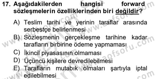Finansal Yönetim 2 Dersi 2013 - 2014 Yılı Tek Ders Sınav Soruları 17. Soru