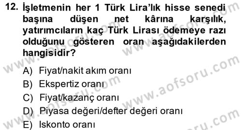 Finansal Yönetim 2 Dersi 2014 - 2015 Yılı (Final) Dönem Sonu Sınav Soruları 12. Soru
