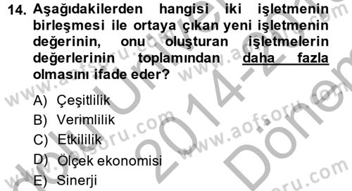 Finansal Yönetim 2 Dersi 2014 - 2015 Yılı (Final) Dönem Sonu Sınav Soruları 14. Soru