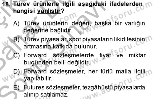 Finansal Yönetim 2 Dersi 2014 - 2015 Yılı (Final) Dönem Sonu Sınav Soruları 18. Soru