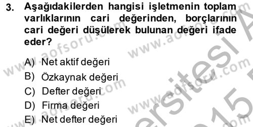 Finansal Yönetim 2 Dersi 2014 - 2015 Yılı (Final) Dönem Sonu Sınav Soruları 3. Soru